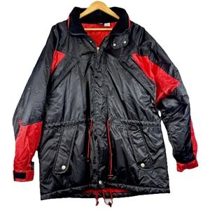 Vintage Marlboro Compass Jacket Mens Large Black Hooded Quilted Winter 90s Parka